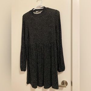 pull & bear long sleeve black mock-neck polka dot dress